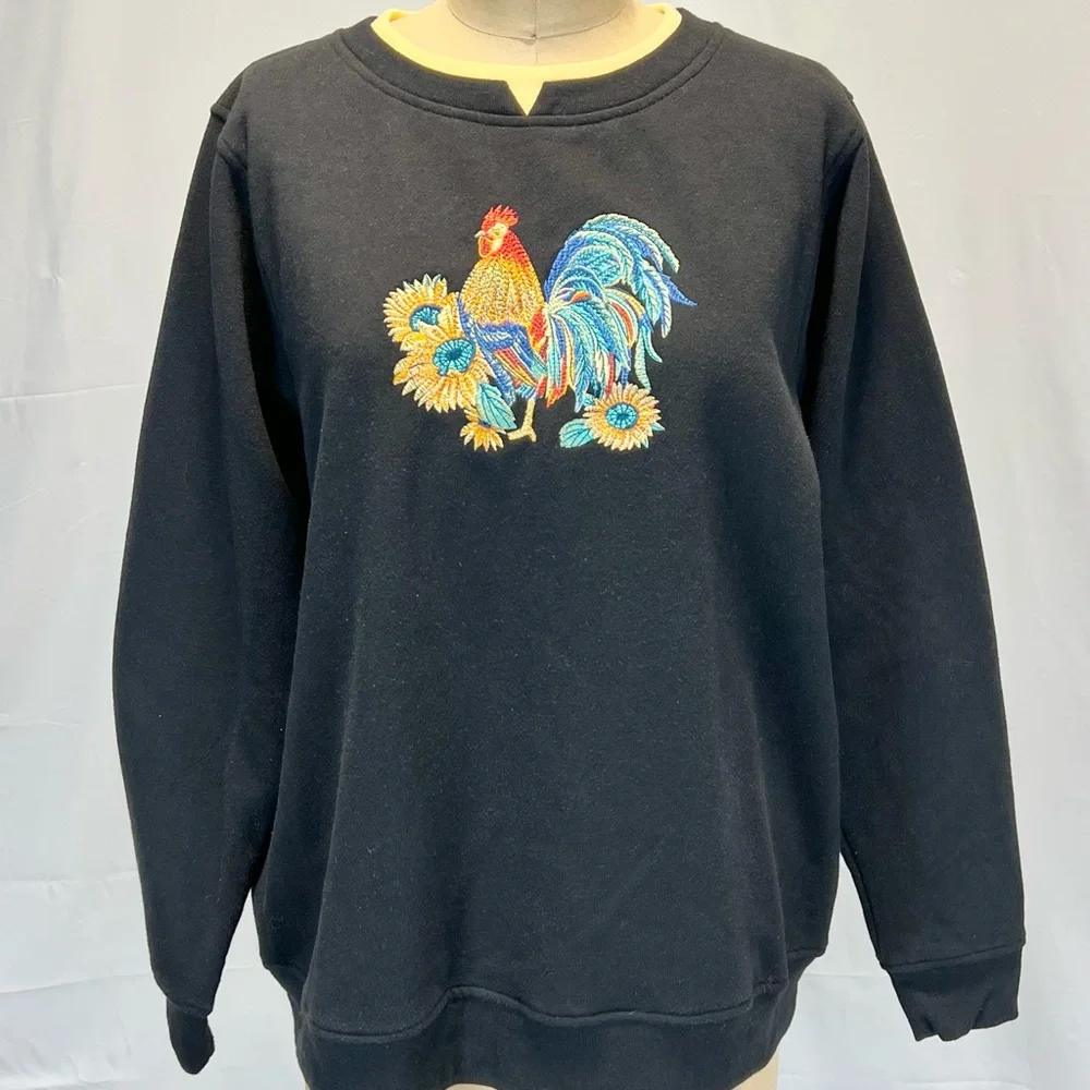VINTAGE farmhouse‎ country rooster embroidered crewneck sweatshirt farm animals